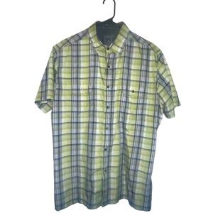 Men’s Kuhl Eluxur Casual Button Down Shirt Avocado Green Plaid Size Large